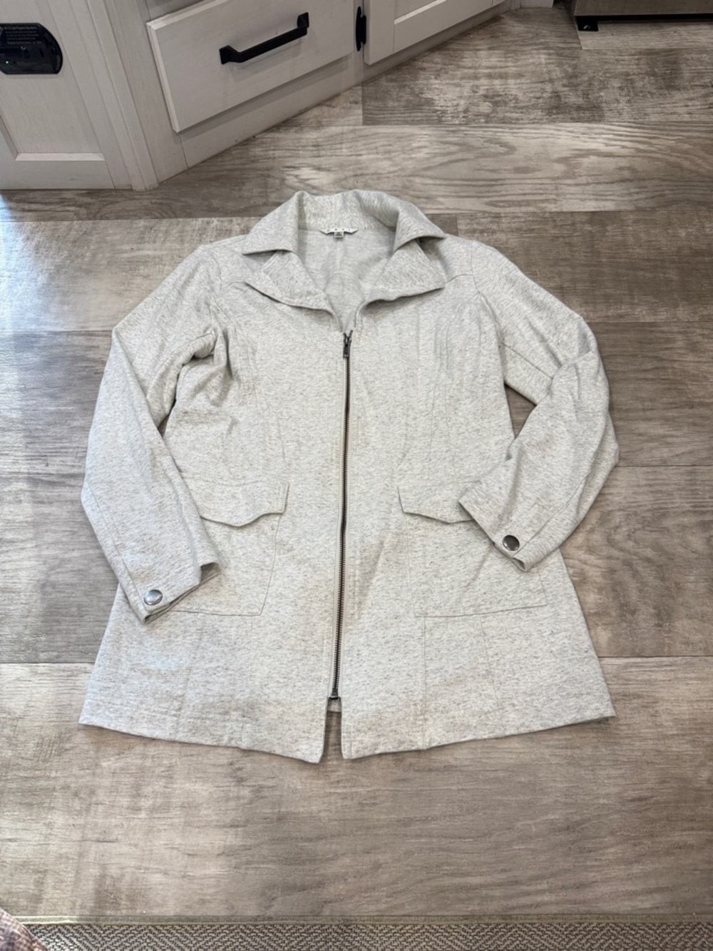 CAbi Light Heather Gray Zip-Front Jacket